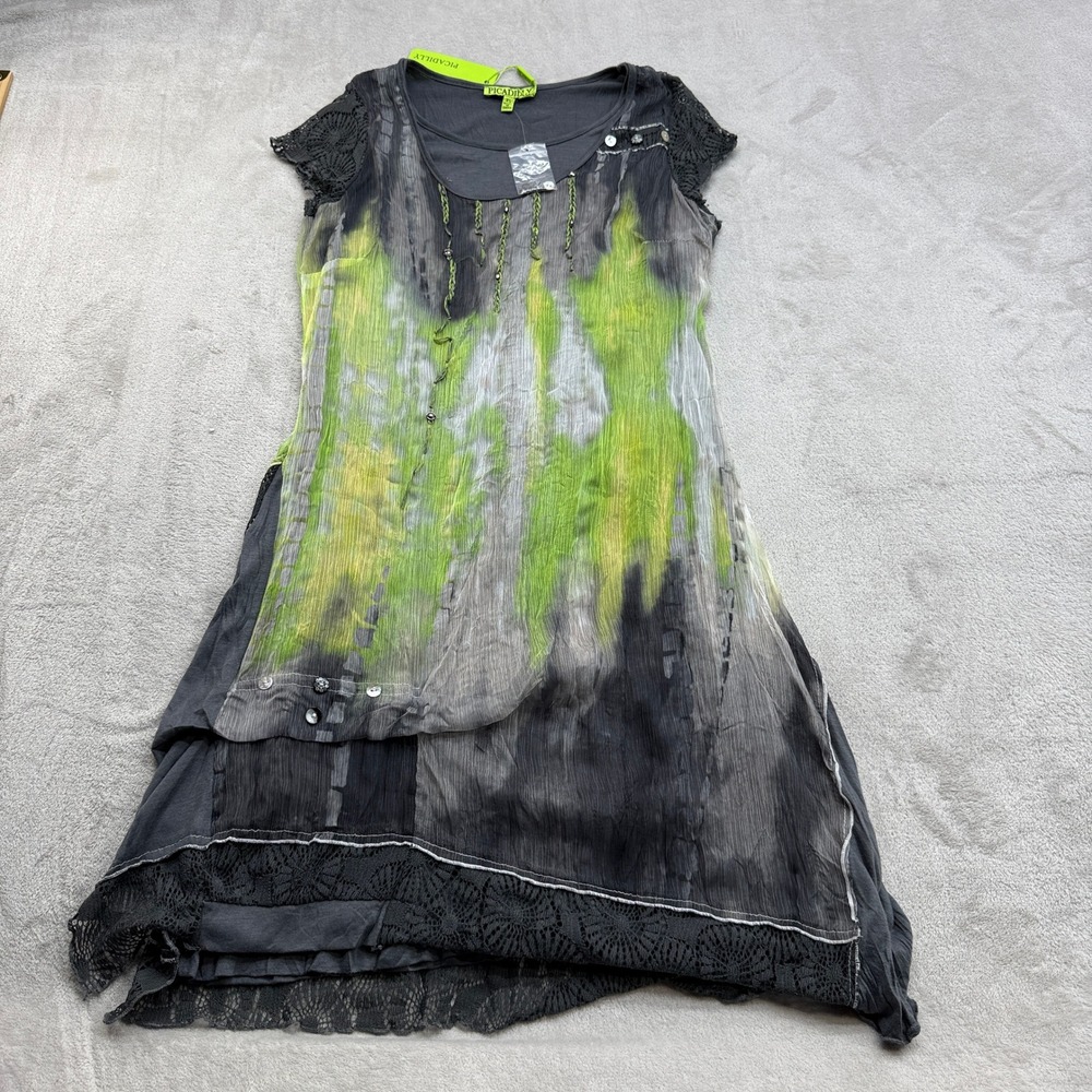 Picadilly Custom Print Dress Womens XS Grey Green‎ Boho Lace Whimsigoth Festival